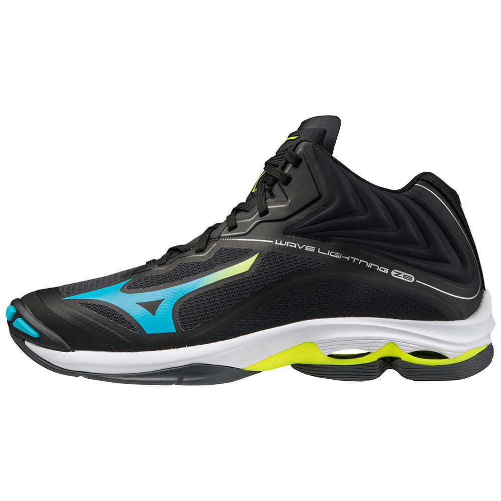 Scarpe Pallavolo Mizuno Wave Lightning Z6 Mid Uomo - Nere/Blu Verde Acqua/Gialle - 58610-GQAU